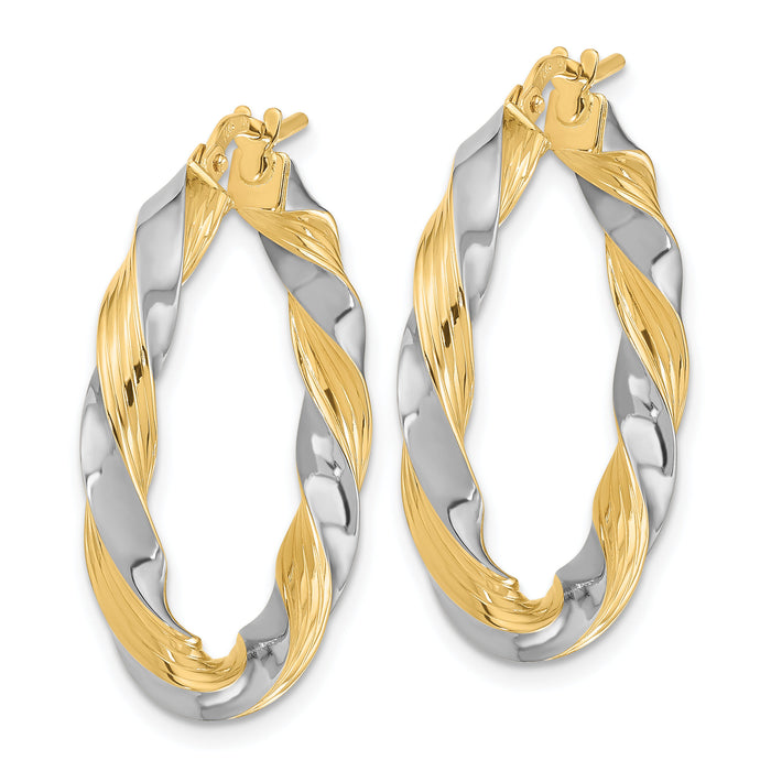 14k w/White Rhodium Polished Twisted Hoop Earrings-TF1968