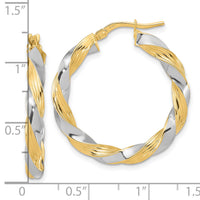 14k w/White Rhodium Polished Twisted Hoop Earrings-TF1968