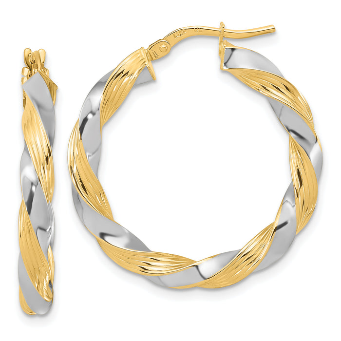 14k w/White Rhodium Polished Twisted Hoop Earrings-TF1968