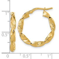 14k Polished and Textured Twisted 3mm Hoop Earrings-TF1969