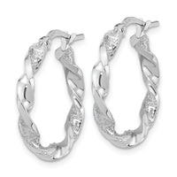 14k White Gold Polished and Textured Twisted Hoop Earrings-TF1969W