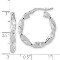 14k White Gold Polished and Textured Twisted Hoop Earrings-TF1969W