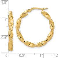 14k Polished and Textured Twisted Hoop Earrings-TF1970