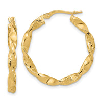 14k Polished and Textured Twisted Hoop Earrings-TF1970