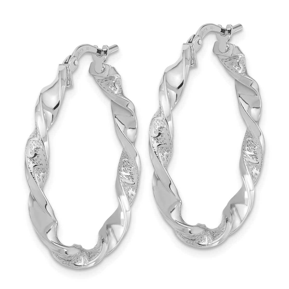 14k White Gold Polished and Textured Twisted Hoop Earrings-TF1970W