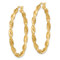 14K Polished and Textured Twisted Hoop Earrings-TF1971