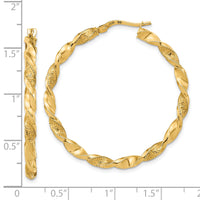 14K Polished and Textured Twisted Hoop Earrings-TF1971