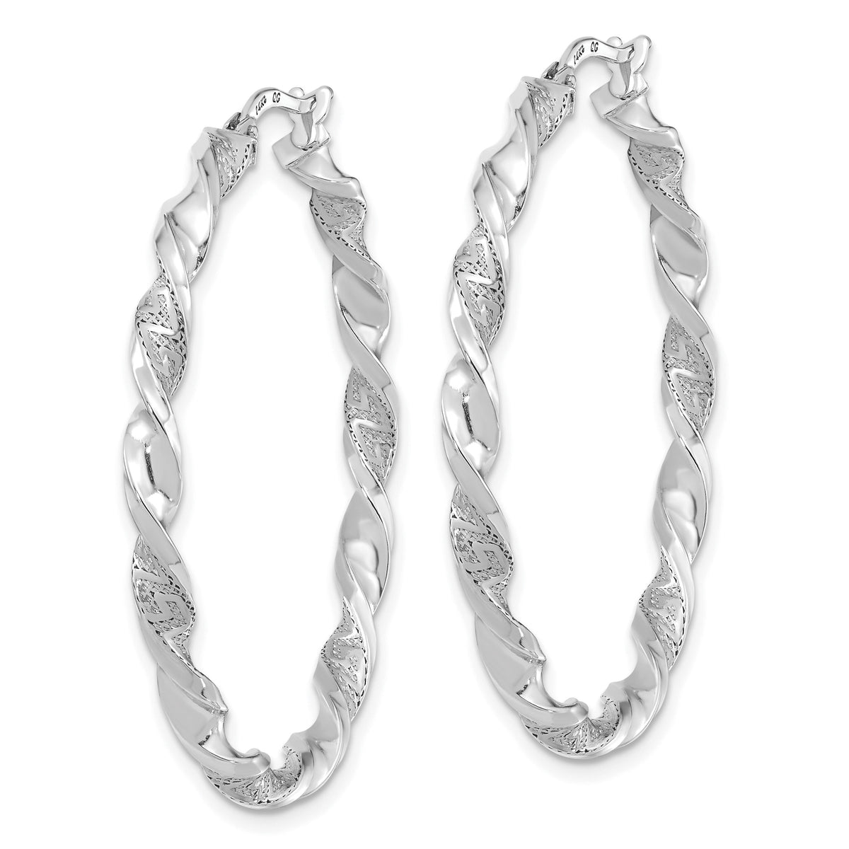 14k White Gold Polished and Textured Twisted Hoop Earrings-TF1971W