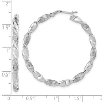 14k White Gold Polished and Textured Twisted Hoop Earrings-TF1971W