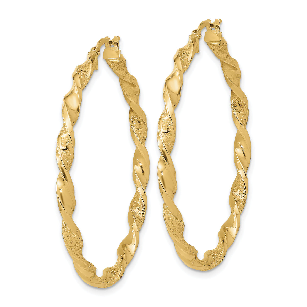 14K Polished and Textured Twisted Hoop Earrings-TF1972