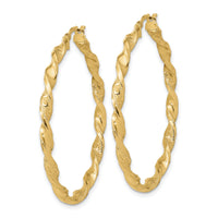 14K Polished and Textured Twisted Hoop Earrings-TF1972