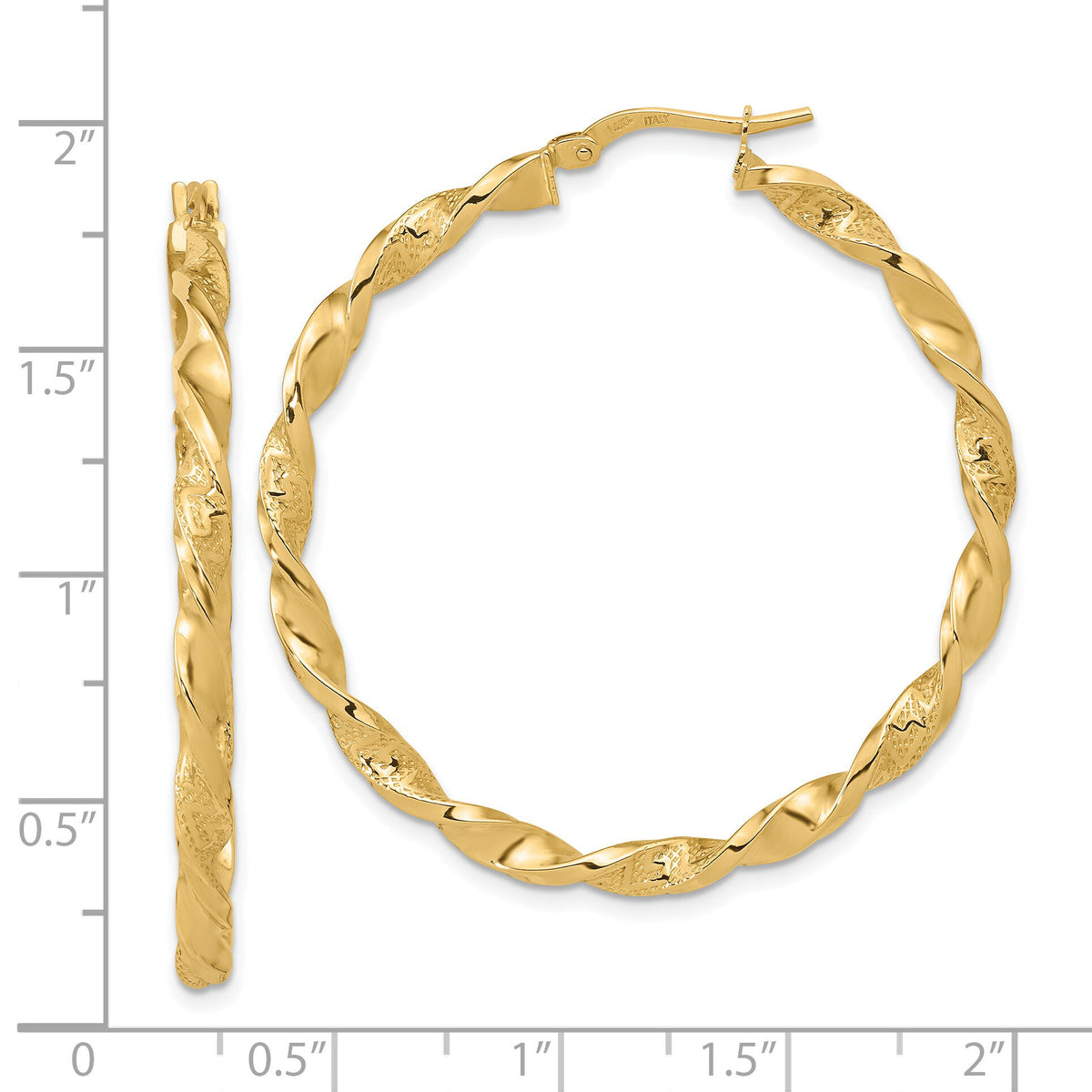 14K Polished and Textured Twisted Hoop Earrings-TF1972