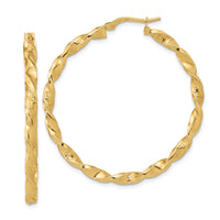 14K Polished and Textured Twisted Hoop Earrings-TF1972