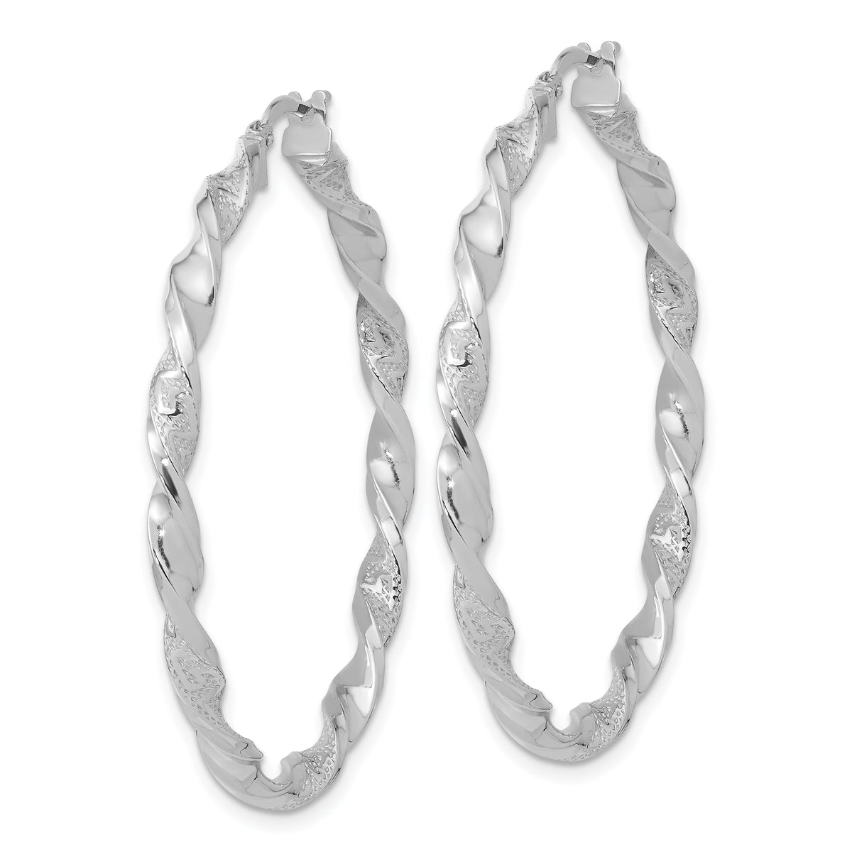 14k White Gold Polished and Textured Twisted Hoop Earrings-TF1972W
