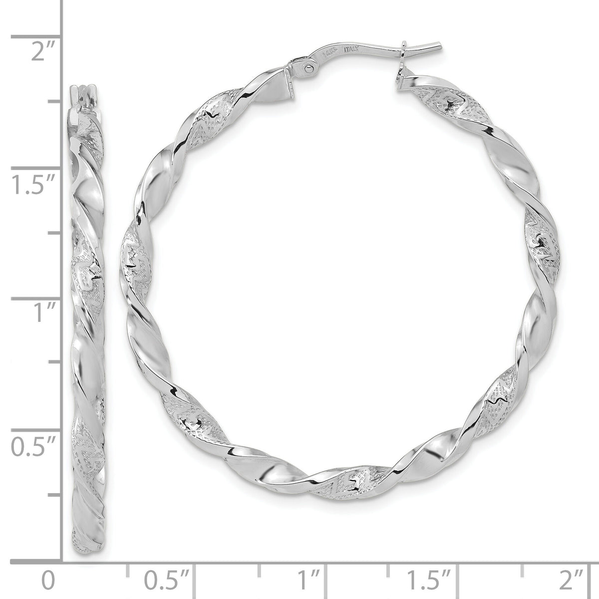 14k White Gold Polished and Textured Twisted Hoop Earrings-TF1972W