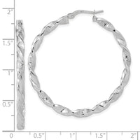 14k White Gold Polished and Textured Twisted Hoop Earrings-TF1972W