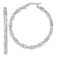 14k White Gold Polished and Textured Twisted Hoop Earrings-TF1972W
