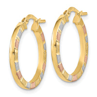 14k w/White & Rose Rhodium Polished & Satin Hoop Earrings-TF1973