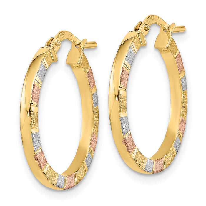 14k w/White & Rose Rhodium Polished & Satin Hoop Earrings-TF1973