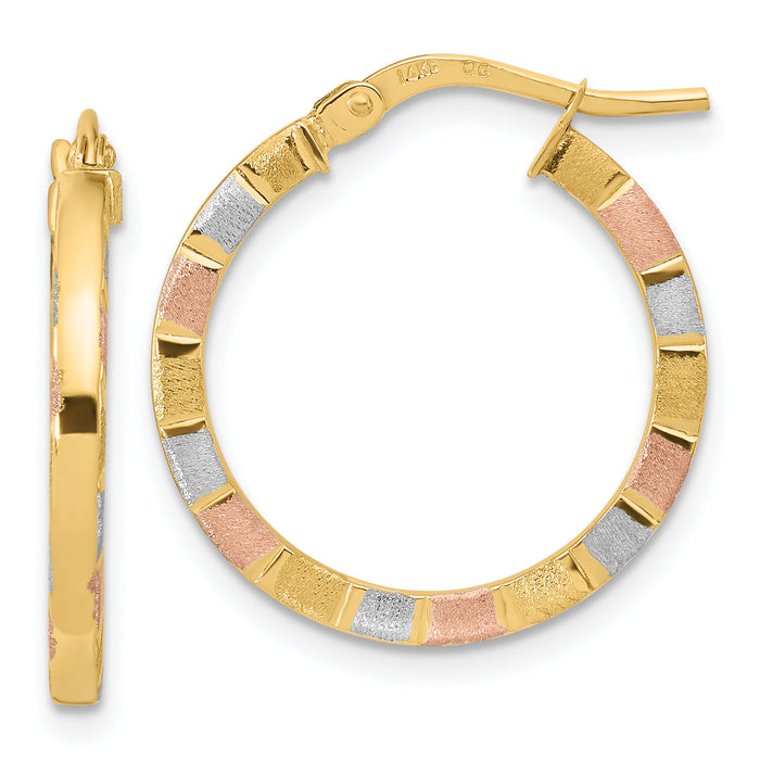 14k w/White & Rose Rhodium Polished & Satin Hoop Earrings-TF1973