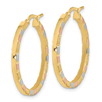 14k w/White & Rose Rhodium Polished & Satin Hoop Earrings-TF1974