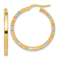 14k w/White & Rose Rhodium Polished & Satin Hoop Earrings-TF1974