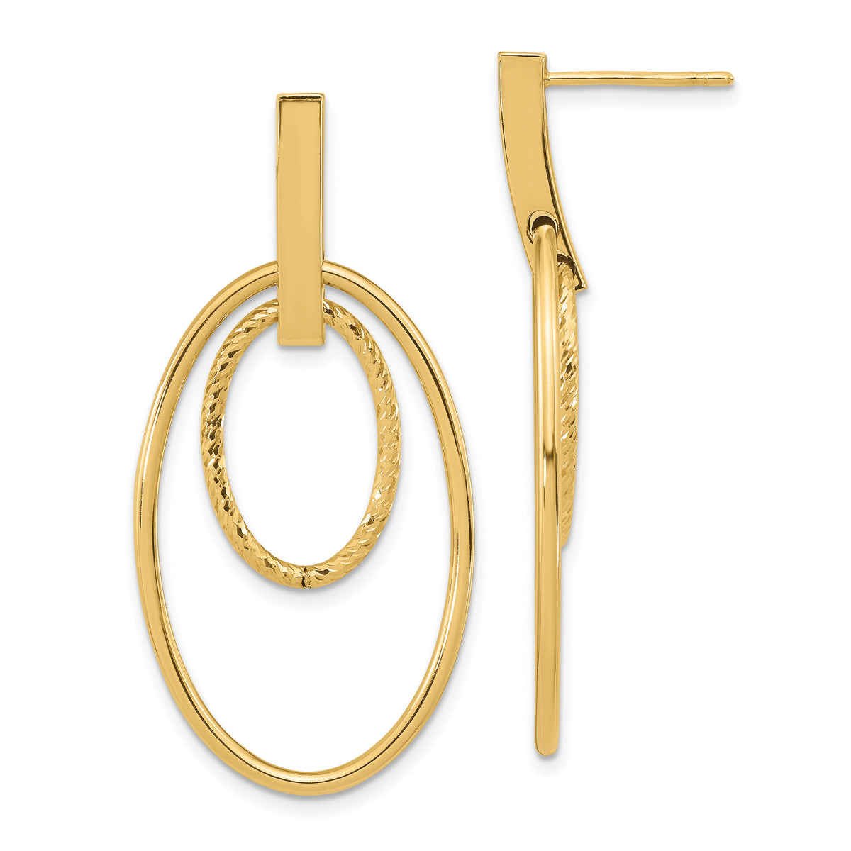 14k Polished Diamond Cut Post Dangle Earrings-TF1980