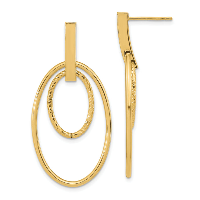 14k Polished Diamond Cut Post Dangle Earrings-TF1980