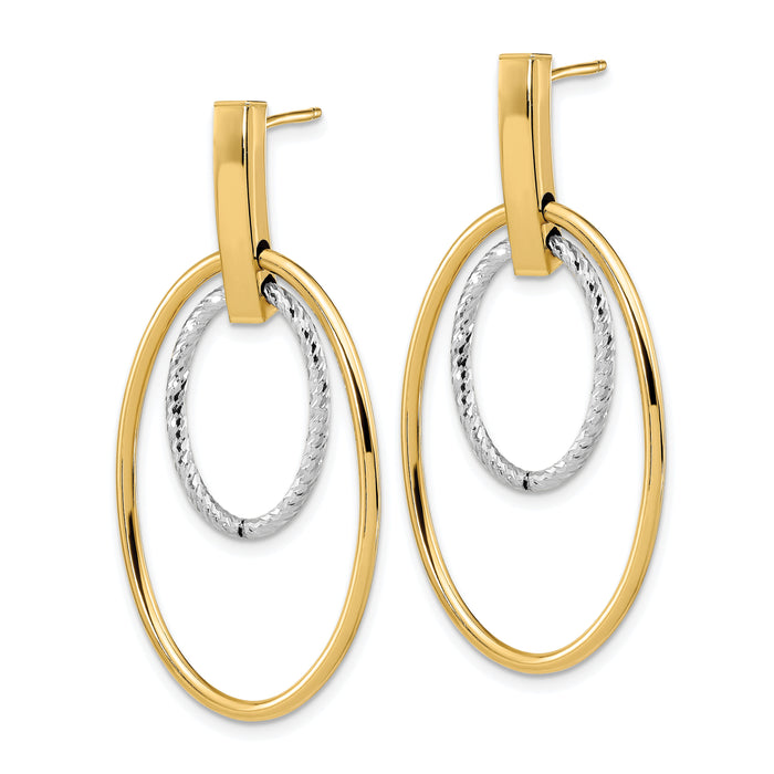 14k Two-tone Polished Diamond Cut Post Dangle Earrings-TF1980TT