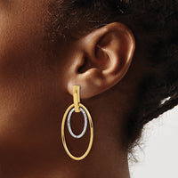 14k Two-tone Polished Diamond Cut Post Dangle Earrings-TF1980TT