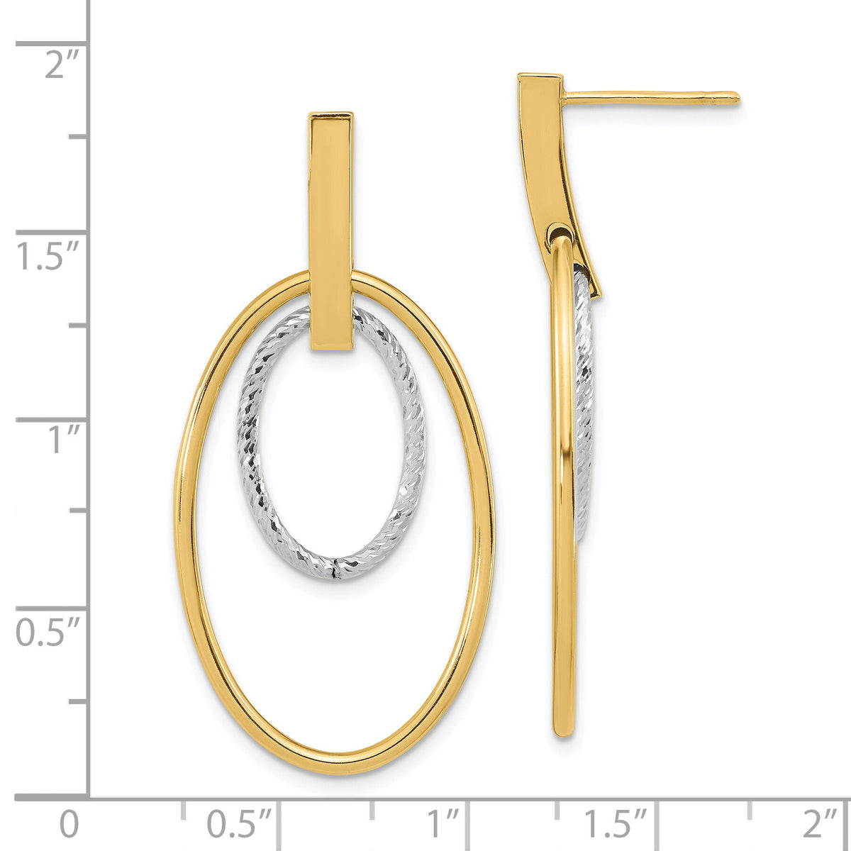14k Two-tone Polished Diamond Cut Post Dangle Earrings-TF1980TT