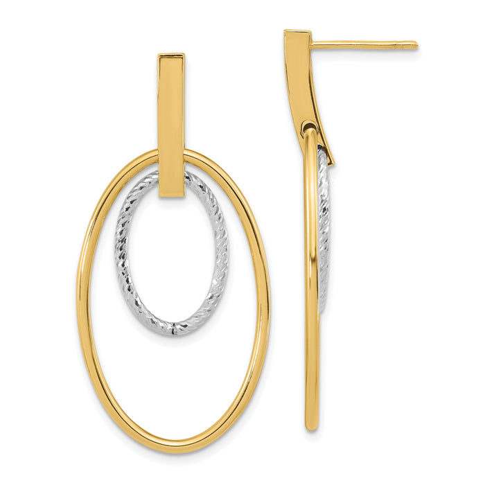 14k Two-tone Polished Diamond Cut Post Dangle Earrings-TF1980TT