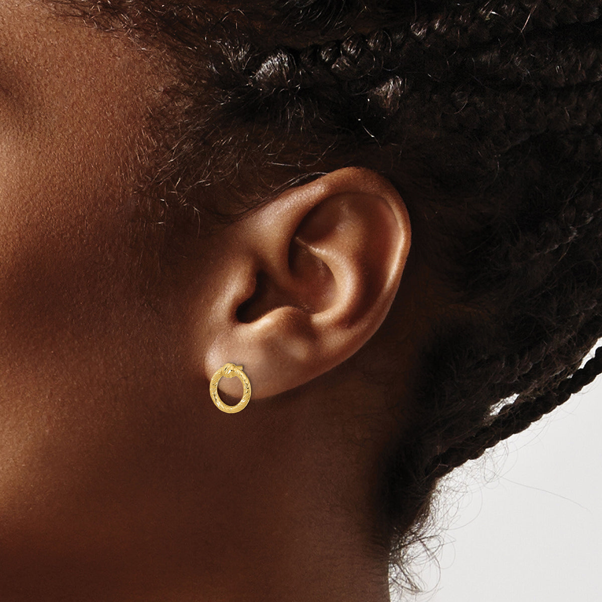 14K Polished D/C Twisted Circle Post Earrings-TF1985