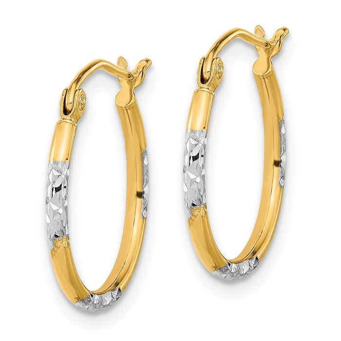 14K w/ White Rhodium Diamond Cut Hoop Earrings-TF1993