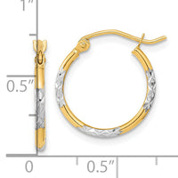 14K w/ White Rhodium Diamond Cut Hoop Earrings-TF1993