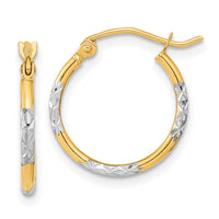 14K w/ White Rhodium Diamond Cut Hoop Earrings-TF1993