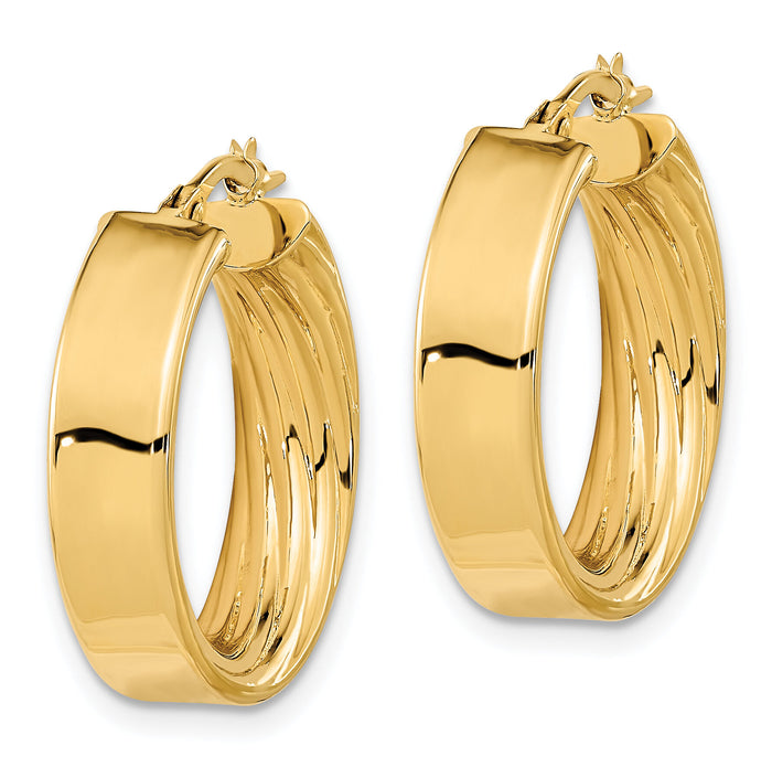 14K Polished and Textured Inside Hoop Earrings-TF1994