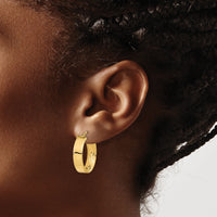 14K Polished and Textured Inside Hoop Earrings-TF1994