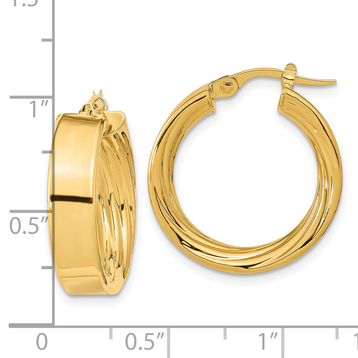 14K Polished and Textured Inside Hoop Earrings-TF1994