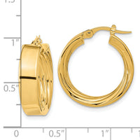14K Polished and Textured Inside Hoop Earrings-TF1994
