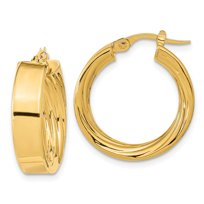 14K Polished and Textured Inside Hoop Earrings-TF1994