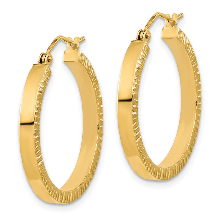 14K Polished and Textured Sides Hoop Earrings-TF1995