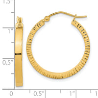 14K Polished and Textured Sides Hoop Earrings-TF1995
