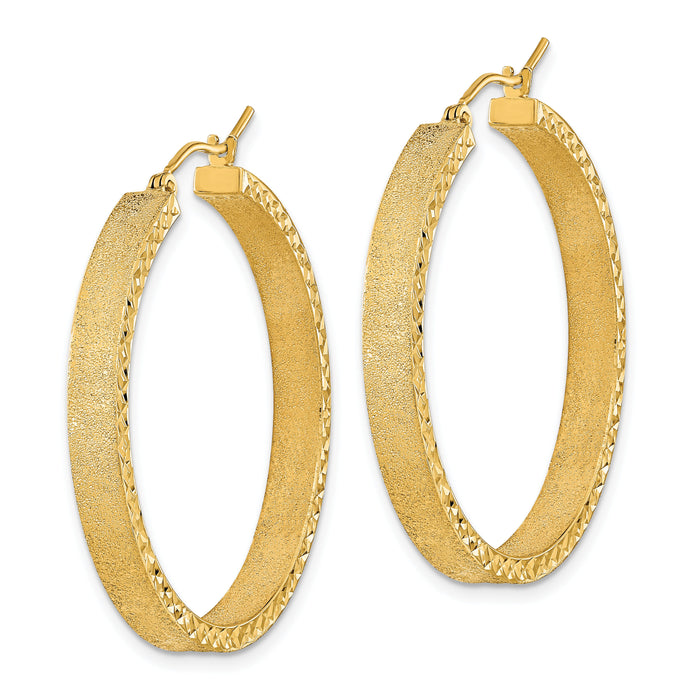 14K Satin and Diamond-cut Hoop Earrings-TF1996