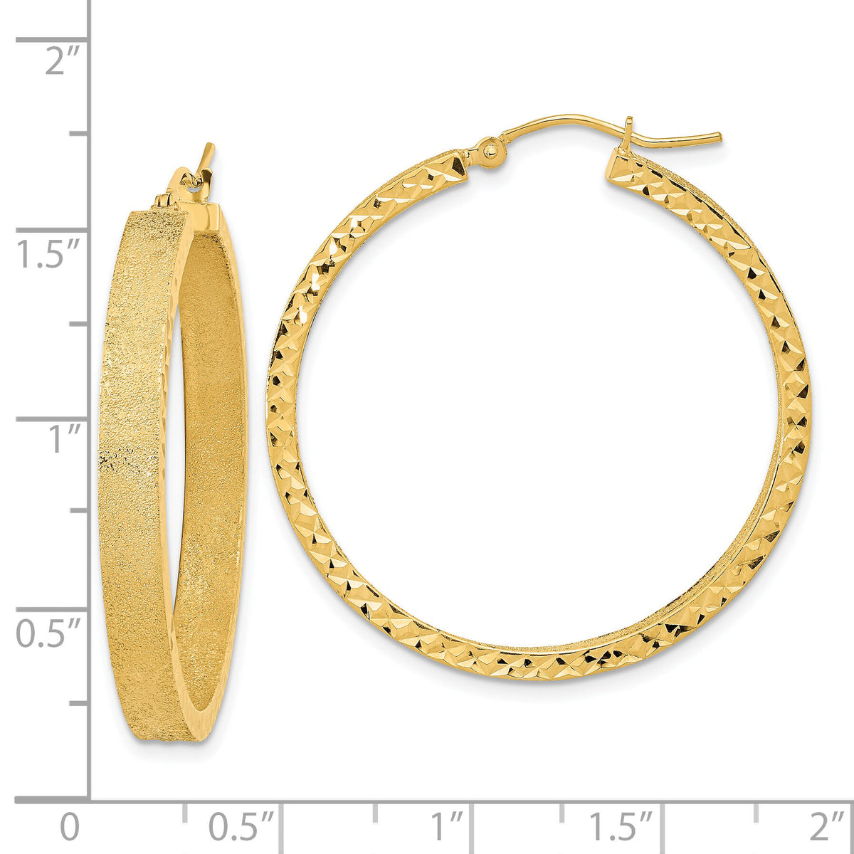 14K Satin and Diamond-cut Hoop Earrings-TF1996