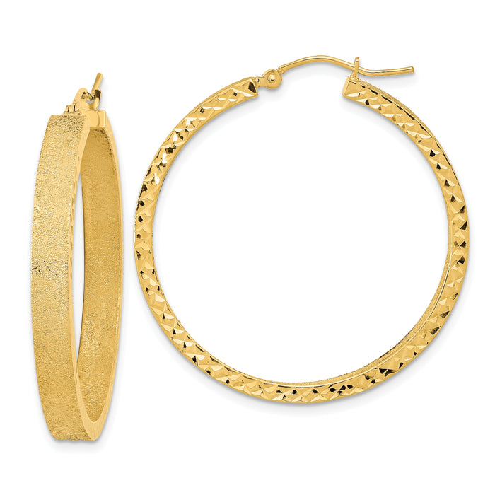 14K Satin and Diamond-cut Hoop Earrings-TF1996