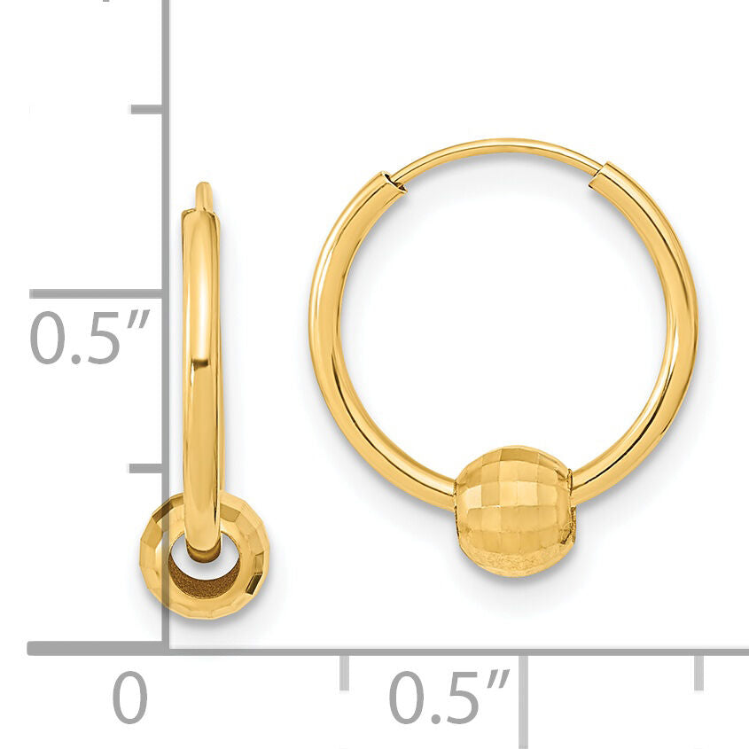 14K Polished with Diamond Cut Ball Hoop Earrings-TF2007