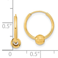 14K Polished with Diamond Cut Ball Hoop Earrings-TF2007
