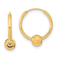14K Polished with Diamond Cut Ball Hoop Earrings-TF2007