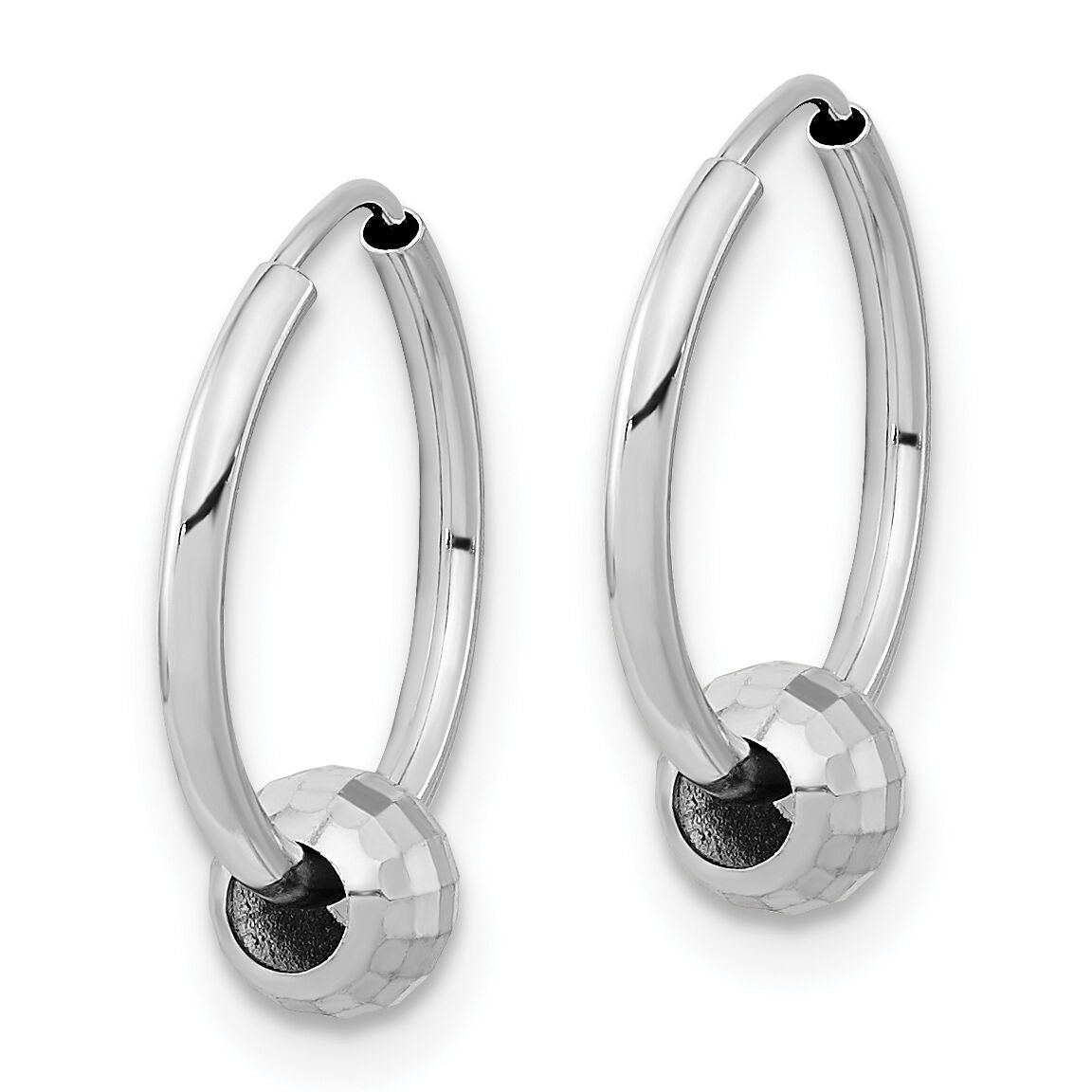 14K White Gold Polished Hoop with a Diamond Cut Ball Earrings-TF2007W